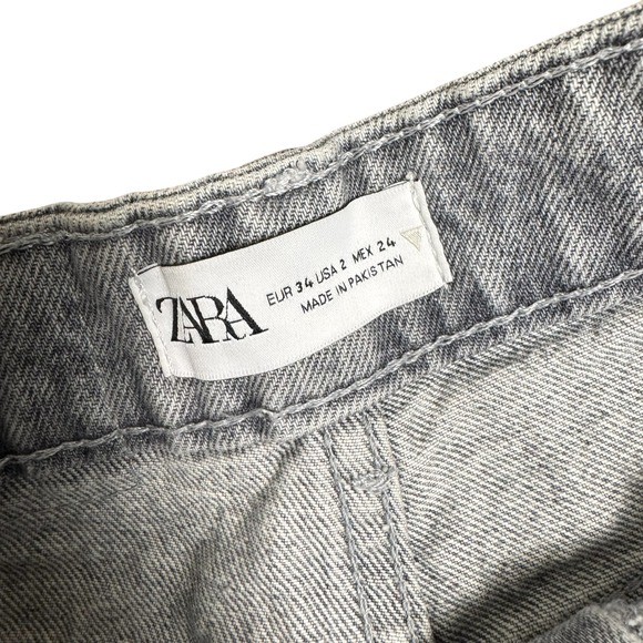 Zara High Waisted Distressed Straight Leg Jeans Grey Acid Wash Size 2 - Picture 5 of 5